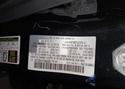 2015 Mazda Cx-9 Grand Touring из США, поврежденный, VIN JM3TB3DAXF0462495